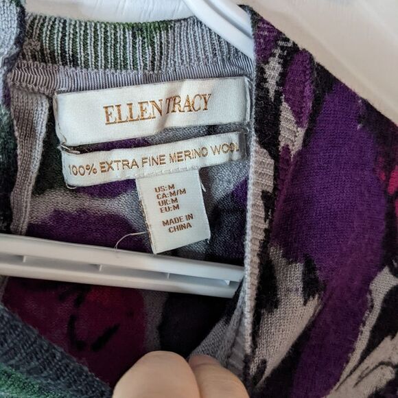 Ellen Tracy Merino wool pure floral sweater Medium - Picture 6 of 10